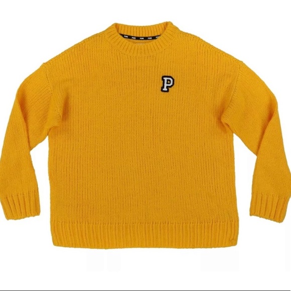 Large Boyfriend Crewneck Yellow Gold Sweater by Victoria Secret Pink - Picture 3 of 7